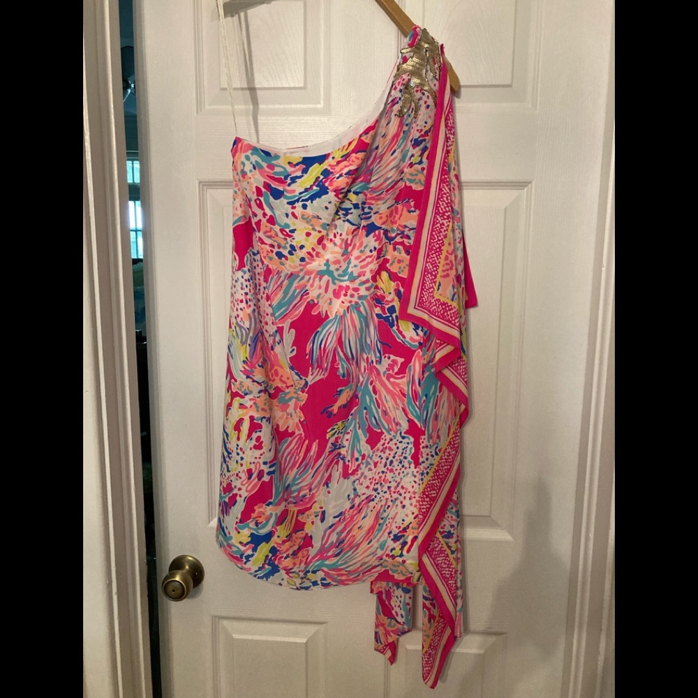 Pink Floral One-Shoulder Dress